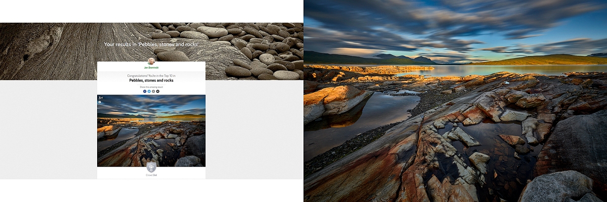 2020 Photocrowd III miejsce Pebbles, stones and rocks.jpg - Listopad 2020 fotografia "Norweski wieczór" zajeła III miejsce w konkursie  "Pebbles, stones and rocks" na portalu Photocrowdhttps://www.photocrowd.com/.../pebbles.../crowd-results/