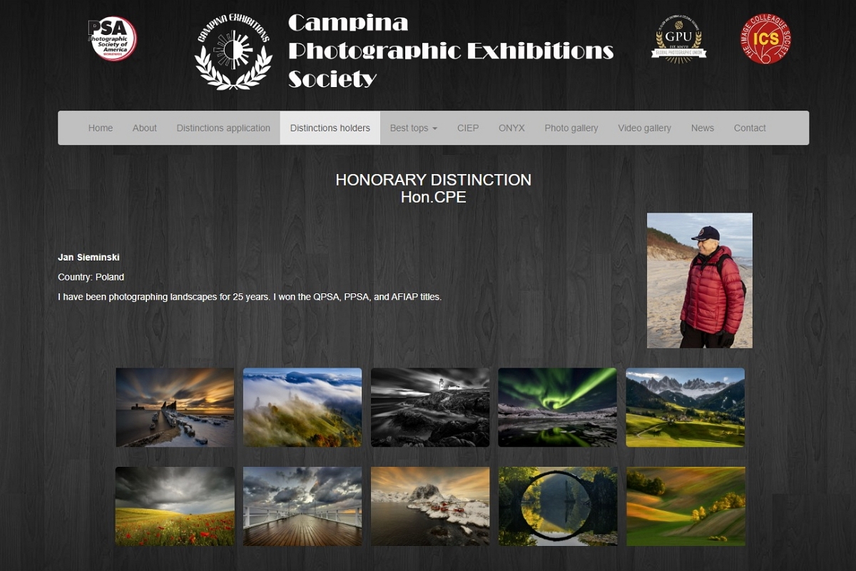 Campina Photographic - Rumunia.jpg - Z wielką przyjemnością wręczam Panu zaszczytne wyróżnienie Campina Photographic Exhibitions Society – HONORARY – HON.CPE, za doskonałą promocję sztuki fotograficznej na świecie oraz za wspieranie i promocję wystaw organizowanych przez:Towarzystwo Wystaw Fotograficznych Campina - Rumunia www.CampinaExhibitions.netZałączam świadectwo i list gratulacyjny.