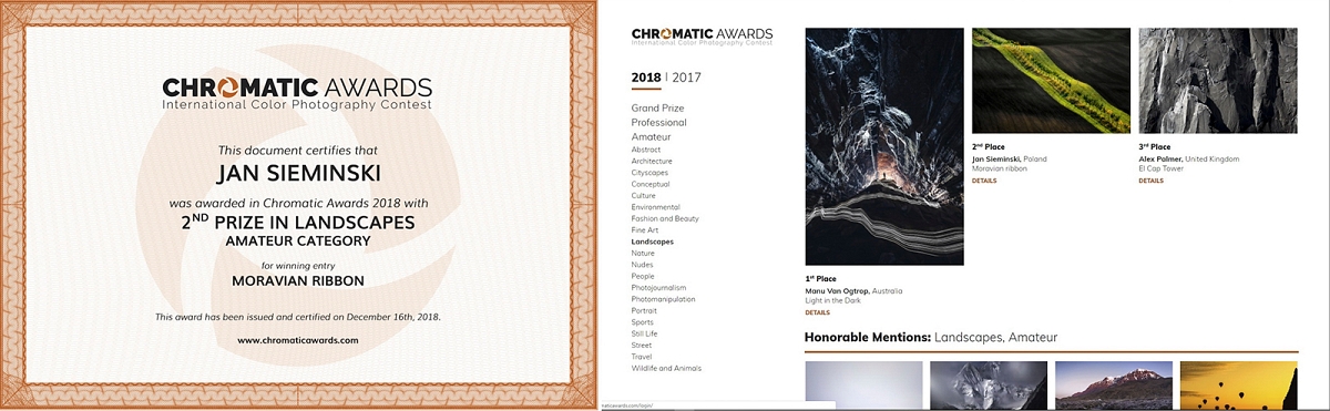 Chromatic Awards 2018 II miejsce.jpg - "Morawska Wstega"  grudzien 2018 fotografia zajęła II miejsce w prestizowym konkursie 2018 Chromatic Awards Photo Contest w kategorii Landscape https://chromaticawards.com/…/chromatic-…/amateur/landscapes