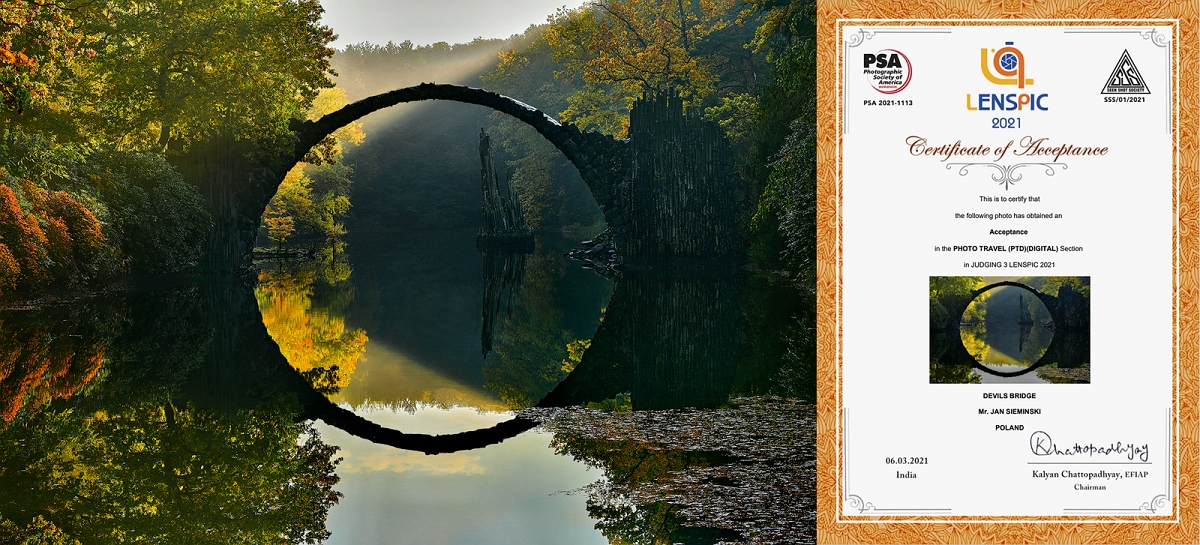 Devils Brigde Salon Gold Medal k kopia.jpg - Marzec 2021 w Miedzynarodowym Konkursie LENSPIC 2021 pod patronatem Photographic Society Of America, . Fotografia "Devils Brigde" Niemcy zdobyła Salon Gold Medal konkurs pod patronatem Photographic Society of America PSA......Kwiecien 2021 fotografia   "Devils Brigde" w konkursie The International Exhibition Of Art Photography Motion otrzymała wyroznienie PSA Honorable Mention