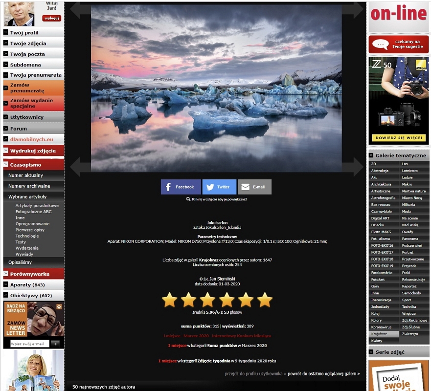 FK Marzec 20 20 I miejsce.jpg - " Jokulsarlon " zatoka Jokulsarlon _Islandia....marzec 20120 fotografia zajeła I miejsce w Internetowym Konkursie w kategori zdjecie miesiaca Marca na portalu czasopisma Foto - Kurier https://www.foto-kurier.pl/galerie/profil,2925,318103,jokulsarlon.html