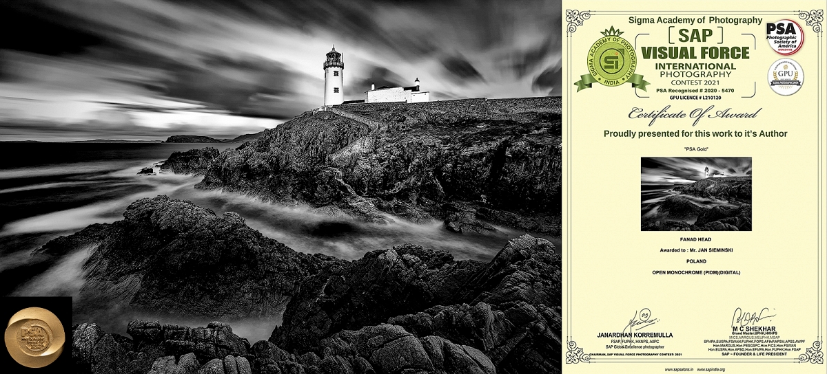 Fanad Head Gold PSA a.jpg - Maj 2021 w konkursie Sigma Academy of Photography International Contest 2021, pod patronatem Photographic Society of America,  fotografia "Fanad Head"  Irlandia otrzymała złoty medal PSA Gold