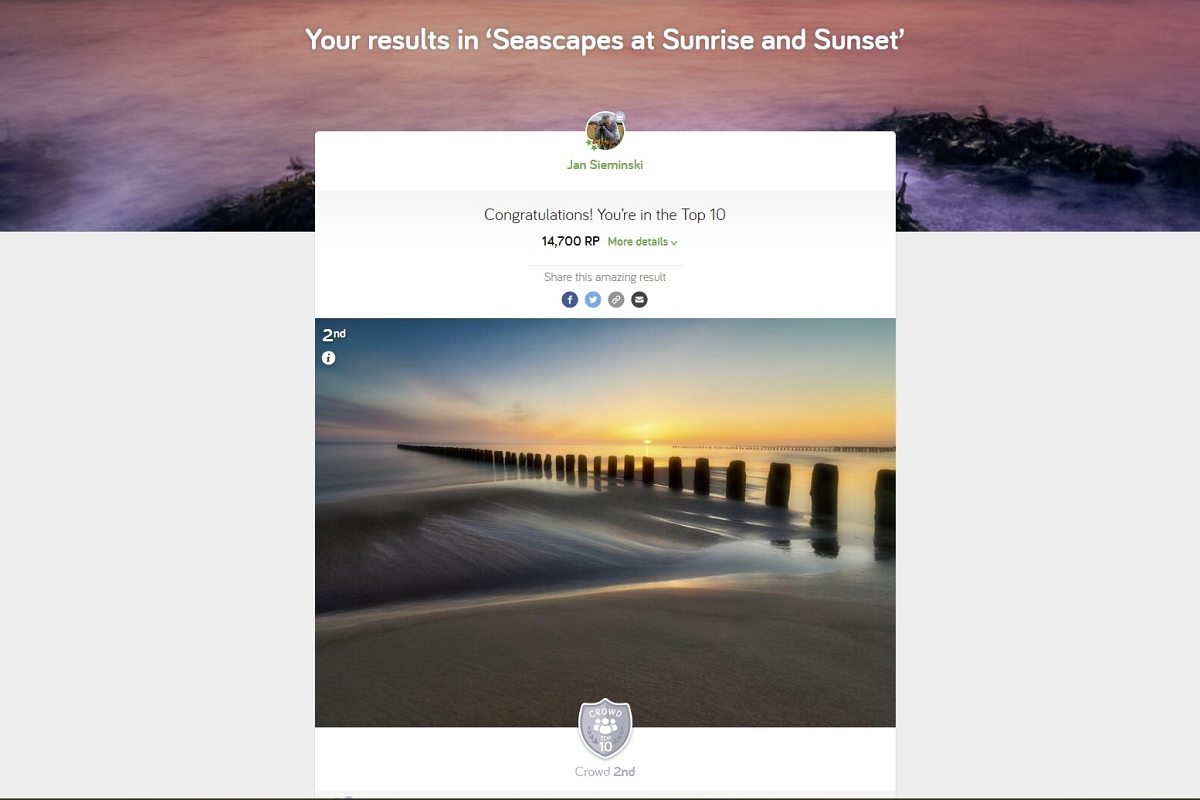 II miejsce SEASCAPES AT SUNRISE AND SUNSET.jpg - czerwiec 2022 "BALTIC SEA" fotografia zdobyła II miejsce w konkursie SEASCAPES AT SUNRISE AND SUNSET na portalu Photocrowdhttps://www.photocrowd.com/.../seascapes-at.../overview/