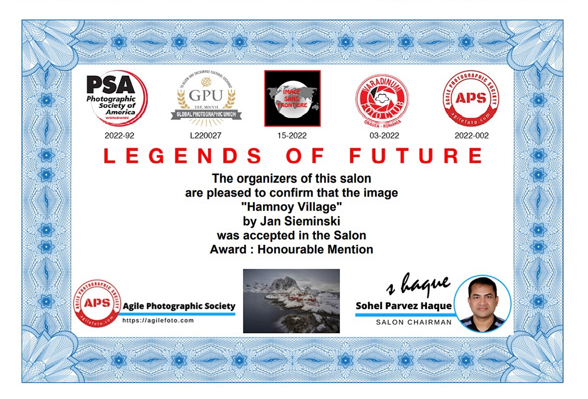 LEGEND OF FUTURE Hamnoy Village  HONURABLE MENTION kopia.jpg - Marzec 2022 fotografia Hamnoy Village otrzymala nagrode Hounourable Mention w konkursie LEGENDS OF FUTURE w Bangaladesz