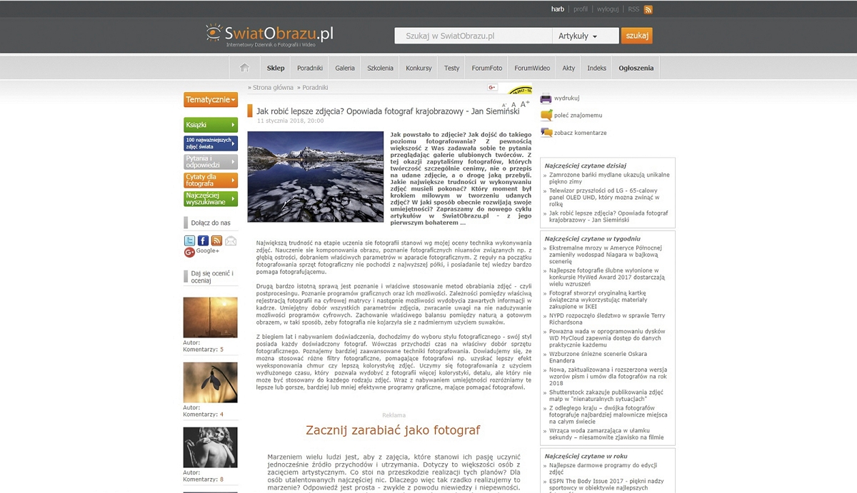 Swiat obrazu.jpg - Magazyn Swiat Obrazu .......styczen 2018 publikacja wywiadu pt " Jak Robic lepsze zdjecia"